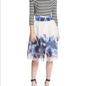 Milly Silk Floral Skirt - Blue